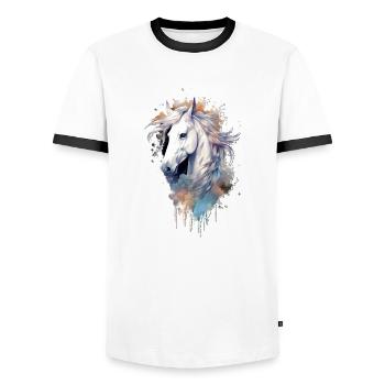 Cheval Blanc en Aquarelle - T-shirt contrasté Homme - blanc/noir - Devant - AI Model Female 172 light (172cm) & AI Model Male 178 dark (178cm)