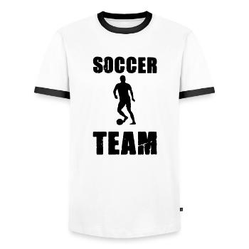 soccer player team - Men's Ringer Shirt - white/black - Front - AI Model Female 172 light (172cm) & AI Model Male 178 dark (178cm)