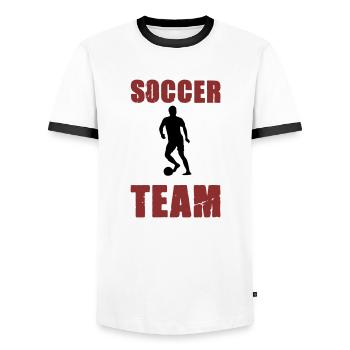 Soccer Player Team - Men's Ringer Shirt - white/black - Front - AI Model Female 172 light (172cm) & AI Model Male 178 dark (178cm)