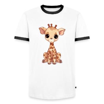 Miky, die traurige kleine Giraffe - Männer Kontrast-T-Shirt - Weiß/Schwarz - Vorne - AI Model Female 172 light (172cm) & AI Model Male 178 dark (178cm)