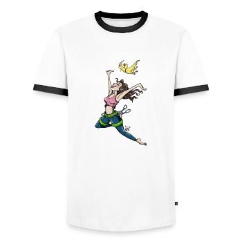 Fliegende Kletterin mit Vogel - Männer Kontrast-T-Shirt - Weiß/Schwarz - Vorne - AI Model Female 172 light (172cm) & AI Model Male 178 dark (178cm)