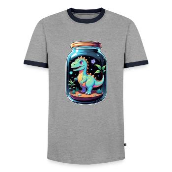 Dinosaur in a Cartoon Jar - Men's Ringer Shirt - grey/navy  - Front - AI Model Female 172 light (172cm) & AI Model Male 178 light (178cm)