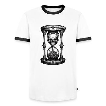 Hourglass / Timepiece / Antique /Grains of Sand / Drain - Men's Ringer Shirt - white/black - Front - AI Model Female 172 light (172cm) & AI Model Male 178 dark (178cm)