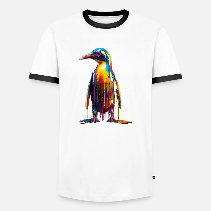 Rainbow Penguin - Men's Ringer Shirt - white/black