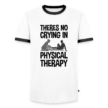 Il n’y a pas de pleurs en physiothérapie 2 - T-shirt contrasté Homme - blanc/noir - Devant - AI Model Female 172 light (172cm) & AI Model Male 178 dark (178cm)