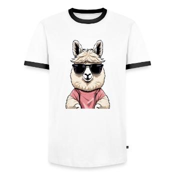 Cool alpaca with sunglasses - Men's Ringer Shirt - white/black - Front - AI Model Female 172 light (172cm) & AI Model Male 178 dark (178cm)