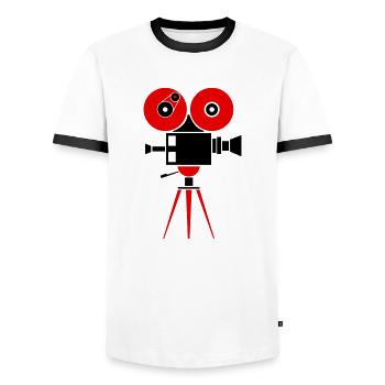 camera - Men's Ringer Shirt - white/black - Front - AI Model Female 172 light (172cm) & AI Model Male 178 dark (178cm)