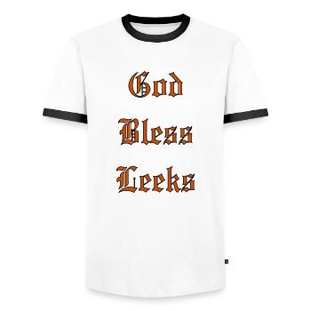GodBlessLeeks - T-shirt contrasté Homme - blanc/noir - Devant - AI Model Female 172 light (172cm) & AI Model Male 178 dark (178cm)