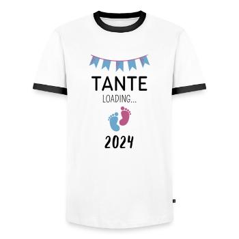 Tante Loading... 2024 - Männer Kontrast-T-Shirt - Weiß/Schwarz - Vorne - AI Model Female 172 light (172cm) & AI Model Male 178 dark (178cm)