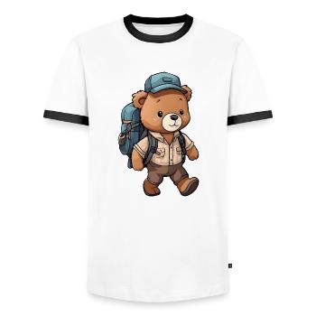 Cute kawaii hiking bear - Men's Ringer Shirt - white/black - Front - AI Model Female 172 light (172cm) & AI Model Male 178 dark (178cm)