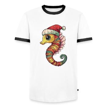 Seepferd Weihnachten - Männer Kontrast-T-Shirt - Weiß/Schwarz - Vorne - AI Model Female 172 light (172cm) & AI Model Male 178 dark (178cm)