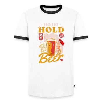 Weihnachten hoho hält mein Weihnachtsmannbier - Männer Kontrast-T-Shirt - Weiß/Schwarz - Vorne - AI Model Female 172 light (172cm) & AI Model Male 178 dark (178cm)