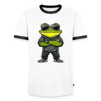 Frog Comic Cool - Men's Ringer Shirt - white/black - Front - AI Model Female 172 light (172cm) & AI Model Male 178 dark (178cm)