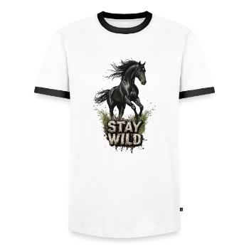 Pferd Pferde Reiterin Reiter Stay Wild Pferdesport - Männer Kontrast-T-Shirt - Weiß/Schwarz - Vorne - AI Model Female 172 light (172cm) & AI Model Male 178 dark (178cm)