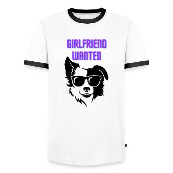 Freundin gesucht (cooler Hund mit dunkler Brille) - Männer Kontrast-T-Shirt - Weiß/Schwarz - Vorne - AI Model Female 172 light (172cm) & AI Model Male 178 dark (178cm)