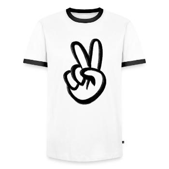 Signe de paix dessiné à la main Paix rétro - T-shirt contrasté Homme - blanc/noir - Devant - AI Model Female 172 light (172cm) & AI Model Male 178 dark (178cm)