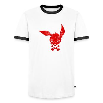 lapin enervé rouge angry rabit - T-shirt contrasté Homme - blanc/noir - Devant - AI Model Female 172 light (172cm) & AI Model Male 178 dark (178cm)