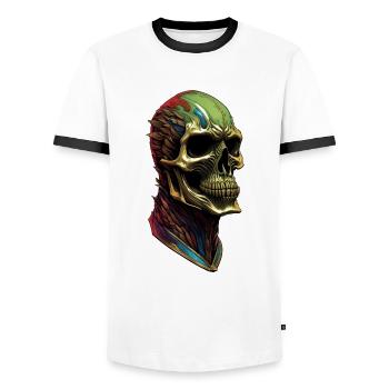 Une tête de mort sympathique - T-shirt contrasté Homme - blanc/noir - Devant - AI Model Female 172 light (172cm) & AI Model Male 178 dark (178cm)