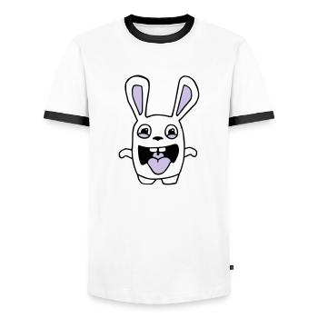 dessin lapin mignon débile style BD cartoon fun - T-shirt contrasté Homme - blanc/noir - Devant - AI Model Female 172 light (172cm) & AI Model Male 178 dark (178cm)