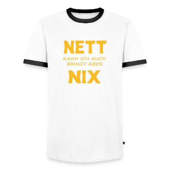 Nett kann ich auch, bringt aber nix - Männer Kontrast-T-Shirt - Weiß/Schwarz - Vorne - AI Model Female 172 light (172cm) & AI Model Male 178 dark (178cm)