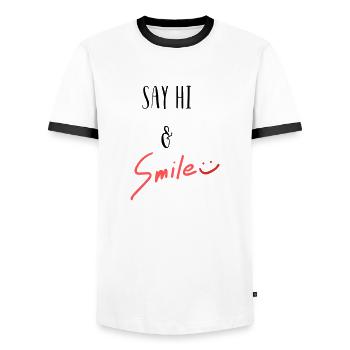 Dites bonjour et souriez! - T-shirt contrasté Homme - blanc/noir - Devant - AI Model Female 172 light (172cm) & AI Model Male 178 dark (178cm)