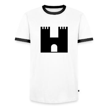 castle - Men's Ringer Shirt - white/black - Front - AI Model Female 172 light (172cm) & AI Model Male 178 dark (178cm)