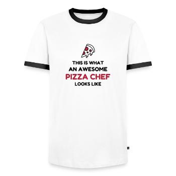 Pizza / Pizzaiolo / Pizza Chef / Pizzachef - Men's Ringer Shirt - white/black - Front - AI Model Female 172 light (172cm) & AI Model Male 178 dark (178cm)