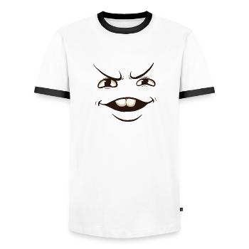 Dessin animé drôle de visage - T-shirt contrasté Homme - blanc/noir - Devant - AI Model Female 172 light (172cm) & AI Model Male 178 dark (178cm)
