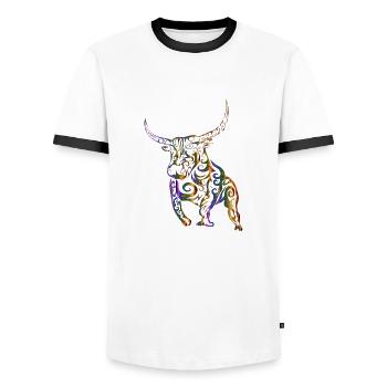 Bull tribal - Men's Ringer Shirt - white/black - Front - AI Model Female 172 light (172cm) & AI Model Male 178 dark (178cm)