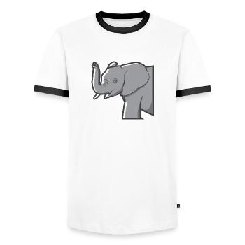 Elefant hebt seinen Rüssel und zeigt die Stoßzähne - Männer Kontrast-T-Shirt - Weiß/Schwarz - Vorne - AI Model Female 172 light (172cm) & AI Model Male 178 dark (178cm)