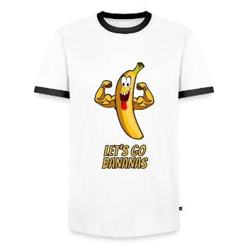 Let's go bananas - Party Banane Muskeln gelb - Männer Kontrast-T-Shirt - Weiß/Schwarz - Vorne - AI Model Female 172 light (172cm) & AI Model Male 178 dark (178cm)