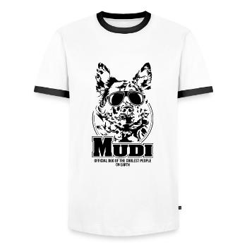 MUDI coolest people dogs saying Wilsigns - Men's Ringer Shirt - white/black - Front - AI Model Female 172 light (172cm) & AI Model Male 178 dark (178cm)
