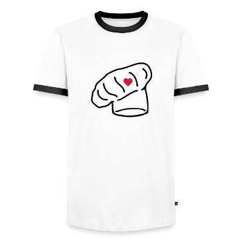 hat cook heart_g1 - Men's Ringer Shirt - white/black - Front - AI Model Female 172 light (172cm) & AI Model Male 178 dark (178cm)