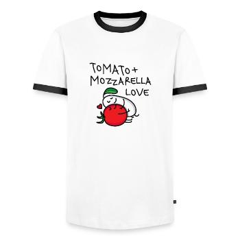 Tomate und Mozzarella Paar (b) - Männer Kontrast-T-Shirt - Weiß/Schwarz - Vorne - AI Model Female 172 light (172cm) & AI Model Male 178 dark (178cm)