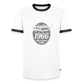 1966 - Männer Kontrast-T-Shirt - Weiß/Schwarz - Vorne - AI Model Female 172 light (172cm) & AI Model Male 178 dark (178cm)