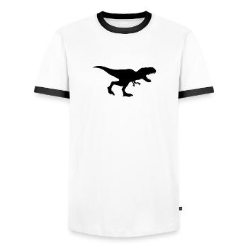 race running silhouette black outline t-rex carniv - Men's Ringer Shirt - white/black - Front - AI Model Female 172 light (172cm) & AI Model Male 178 dark (178cm)