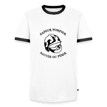 dessin de casque de sapeur pompier - T-shirt contrasté Homme - blanc/noir - Devant - AI Model Female 172 light (172cm) & AI Model Male 178 dark (178cm)