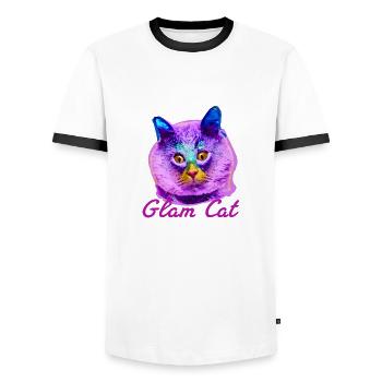glam chat, chat, rose, glamour, louche - T-shirt contrasté Homme - blanc/noir - Devant - AI Model Female 172 light (172cm) & AI Model Male 178 dark (178cm)