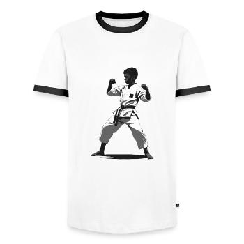 Karaté Enfant Combattant - Arts Martiaux Sports Autocollant - T-shirt contrasté Homme - blanc/noir - Devant - AI Model Female 172 light (172cm) & AI Model Male 178 dark (178cm)