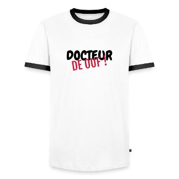 Doctor Arzt Médecin Docteur Medecine Life - Men's Ringer Shirt - white/black - Front - AI Model Female 172 light (172cm) & AI Model Male 178 dark (178cm)