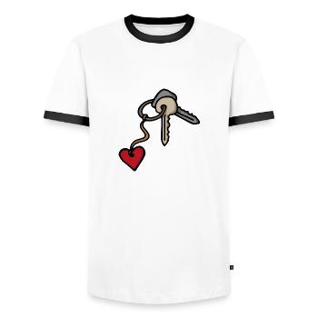 Key to Heart Keychain Engagement Couple - T-shirt contrasté Homme - blanc/noir - Devant - AI Model Female 172 light (172cm) & AI Model Male 178 dark (178cm)