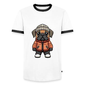 Bullmastiff Chien Hiver - T-shirt contrasté Homme - blanc/noir - Devant - AI Model Female 172 light (172cm) & AI Model Male 178 dark (178cm)