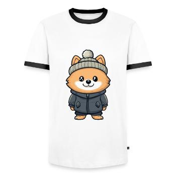 Pomeranian Dog Winter Pomeranian - Men's Ringer Shirt - white/black - Front - AI Model Female 172 light (172cm) & AI Model Male 178 dark (178cm)