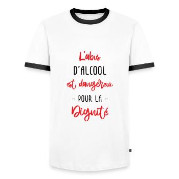 l'abus d'alcool est dangereux pour la dignité - T-shirt contrasté Homme - blanc/noir - Devant - AI Model Female 172 light (172cm) & AI Model Male 178 dark (178cm)
