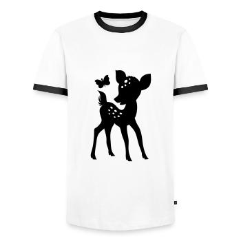REHKITZ BAMBI SCHMETTERLING - Männer Kontrast-T-Shirt - Weiß/Schwarz - Vorne - AI Model Female 172 light (172cm) & AI Model Male 178 dark (178cm)