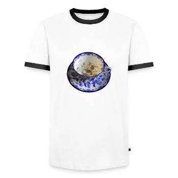 Tasse mit Kaffeesatz - Männer Kontrast-T-Shirt - Weiß/Schwarz - Vorne - AI Model Female 172 light (172cm) & AI Model Male 178 dark (178cm)
