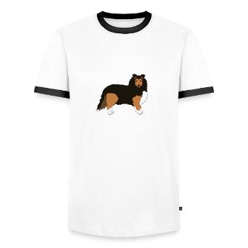 Pixel graphics Sheltie forward - Men's Ringer Shirt - white/black - Front - AI Model Female 172 light (172cm) & AI Model Male 178 dark (178cm)