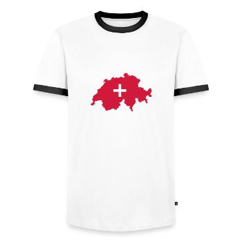 Schweiz mit Kreuz - Männer Kontrast-T-Shirt - Weiß/Schwarz - Vorne - AI Model Female 172 light (172cm) & AI Model Male 178 dark (178cm)
