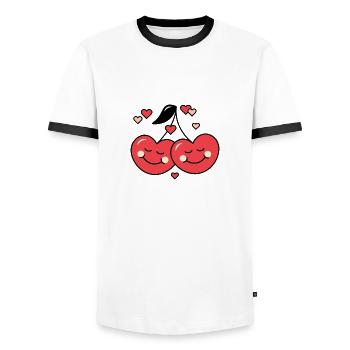 Cherry and Love - Men's Ringer Shirt - white/black - Front - AI Model Female 172 light (172cm) & AI Model Male 178 dark (178cm)