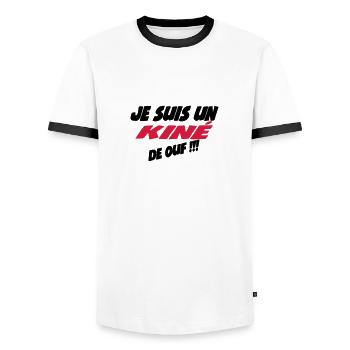Je suis un kiné de ouf !!! 222 - T-shirt contrasté Homme - blanc/noir - Devant - AI Model Female 172 light (172cm) & AI Model Male 178 dark (178cm)